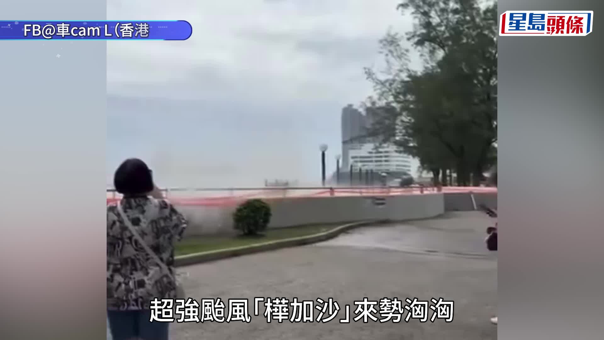 杏花邨巨浪拍岸，市民在圍牆後觀浪拍照，好不熱鬧。盧江球攝