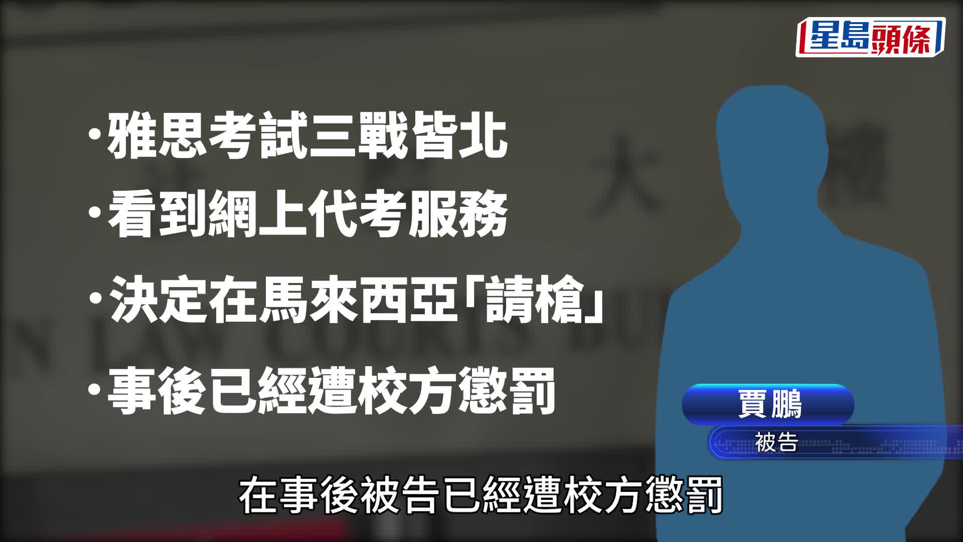 被告賈鵬承認以欺騙手段取得服務罪，今早被判監3個月。
