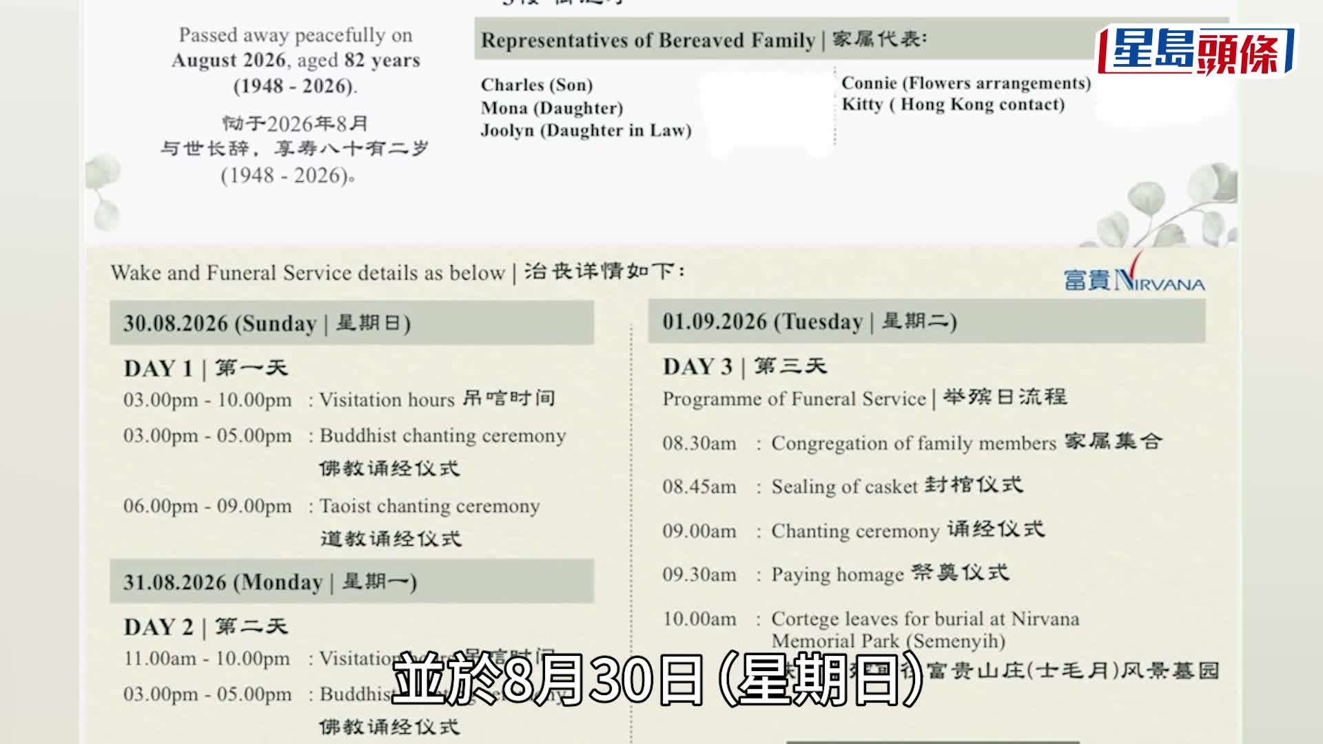 莊思明82歲母親江玉珠離世  月初坐輪椅赴女兒與楊明婚禮  莊思敏：於親友陪伴下辭世