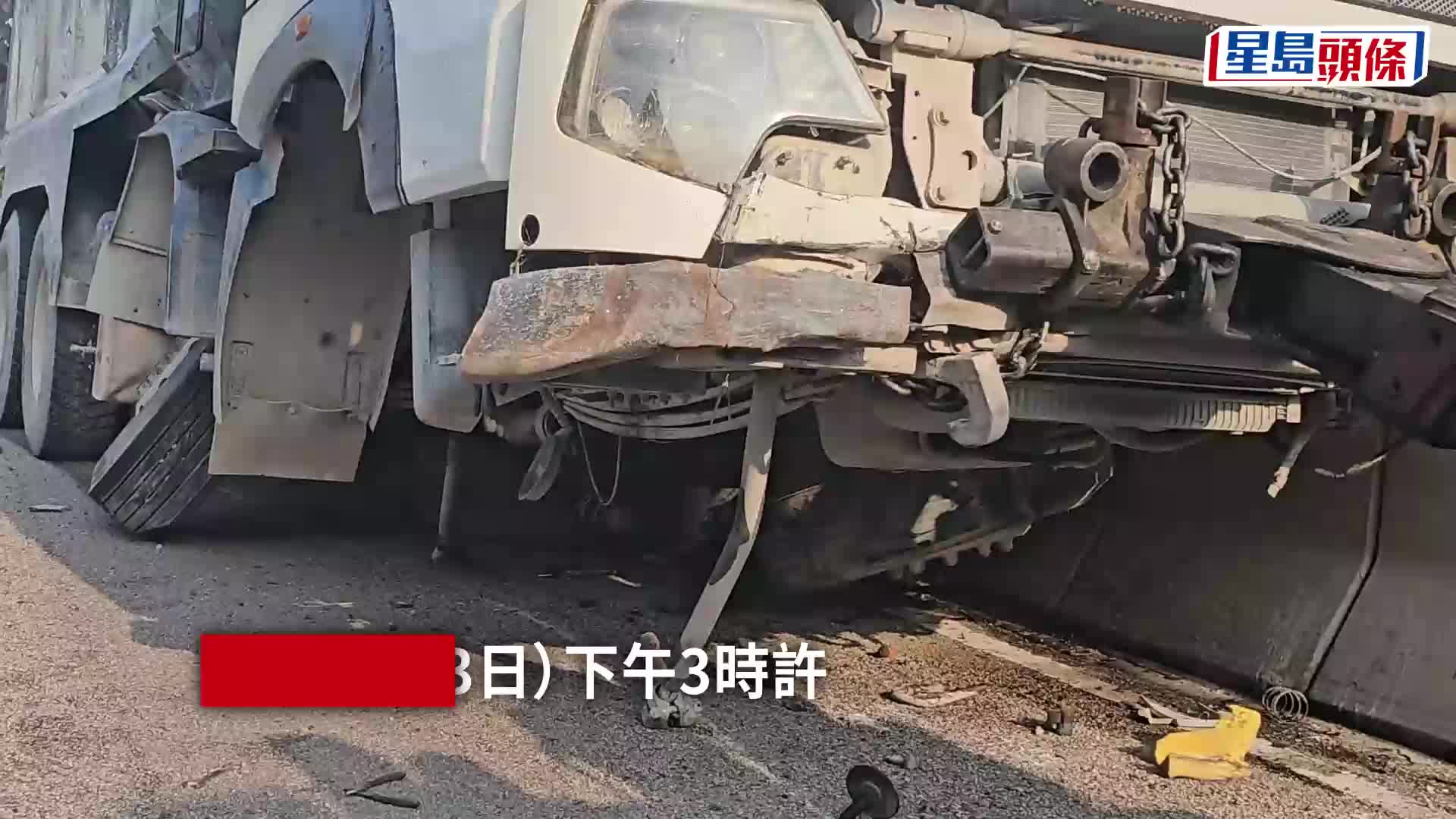 泥頭車屯門公路自炒直撞水馬 司機被困車內