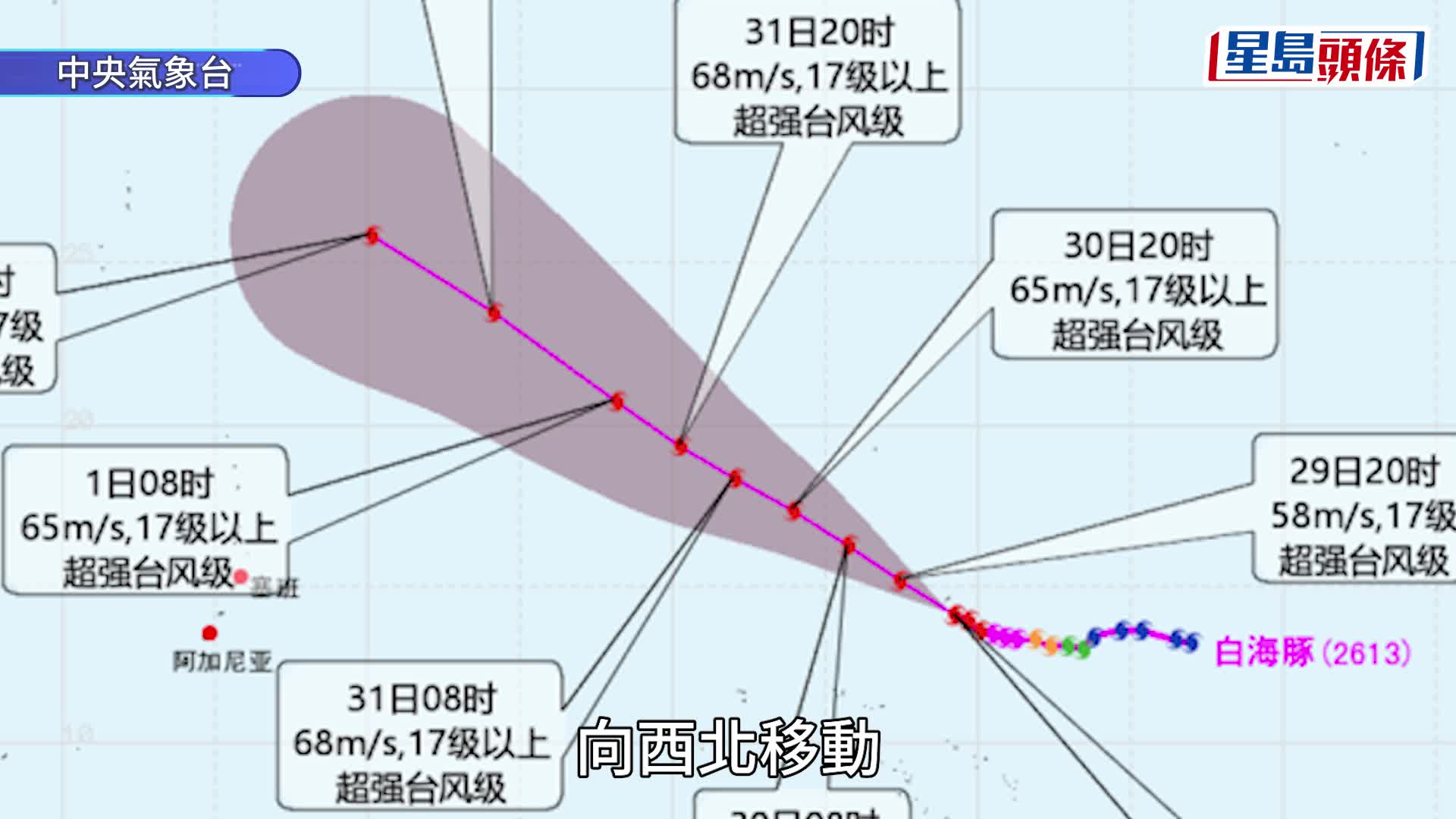 颱風白海豚正往日本方向前進。