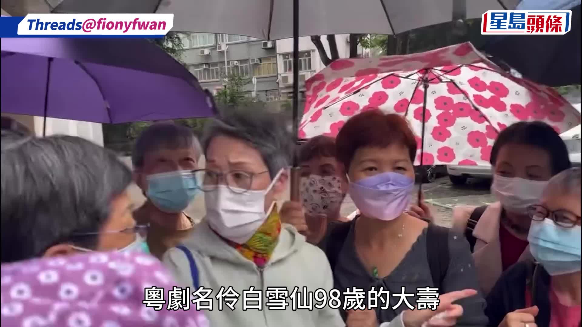 白雪仙98歲大壽  陳寶珠偕兒子楊天經賀師傅  影迷冒雨守候場面墟冚  人氣不減媲美年輕偶像