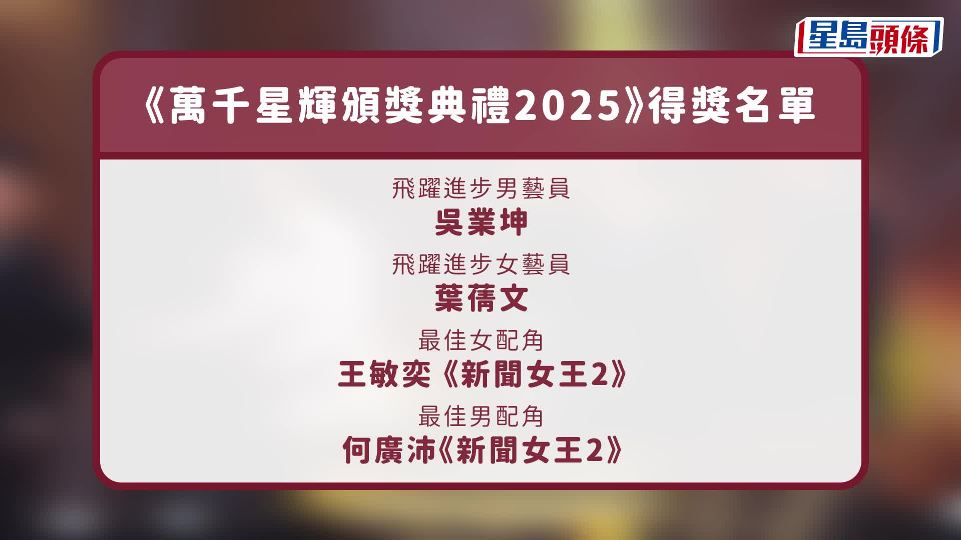 一文睇清《萬千星輝頒獎典禮2025》必睇焦點  曾志偉卸任總經理  黃宗澤奪視帝佘詩曼四封視后