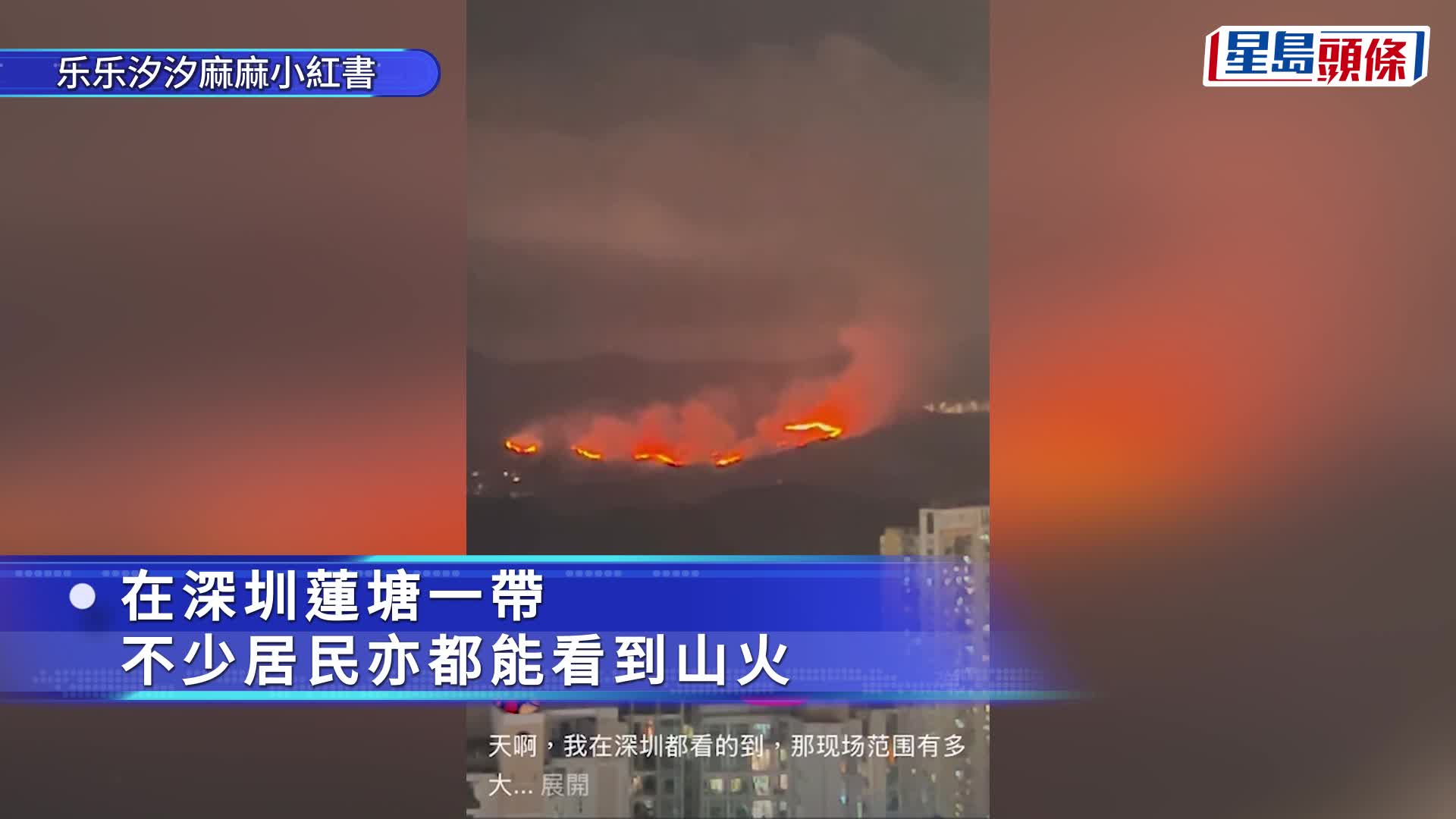 粉嶺坪輋起山火 百米火龍遠至深圳可見