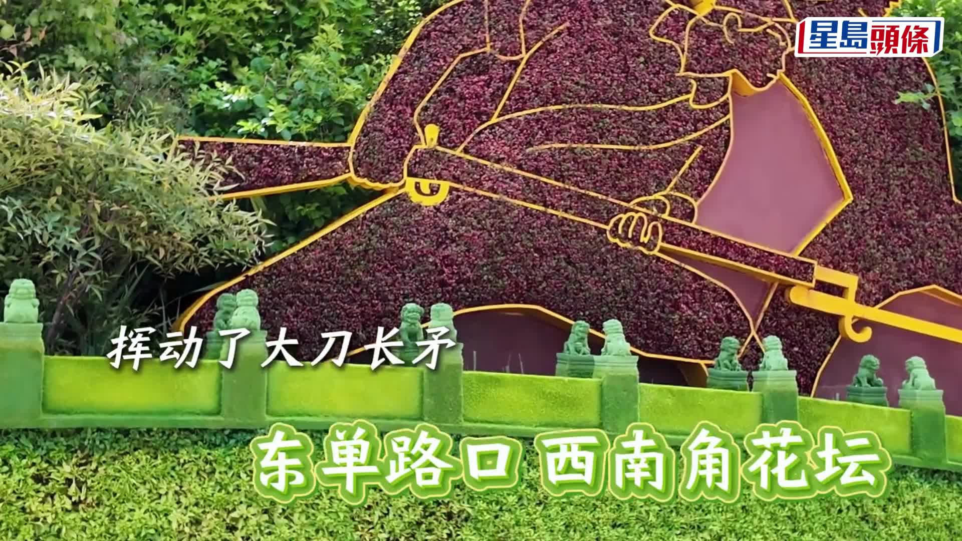 紀念抗戰勝利80周年花壇亮相長安街，吸引了不少市民遊客打卡拍照。