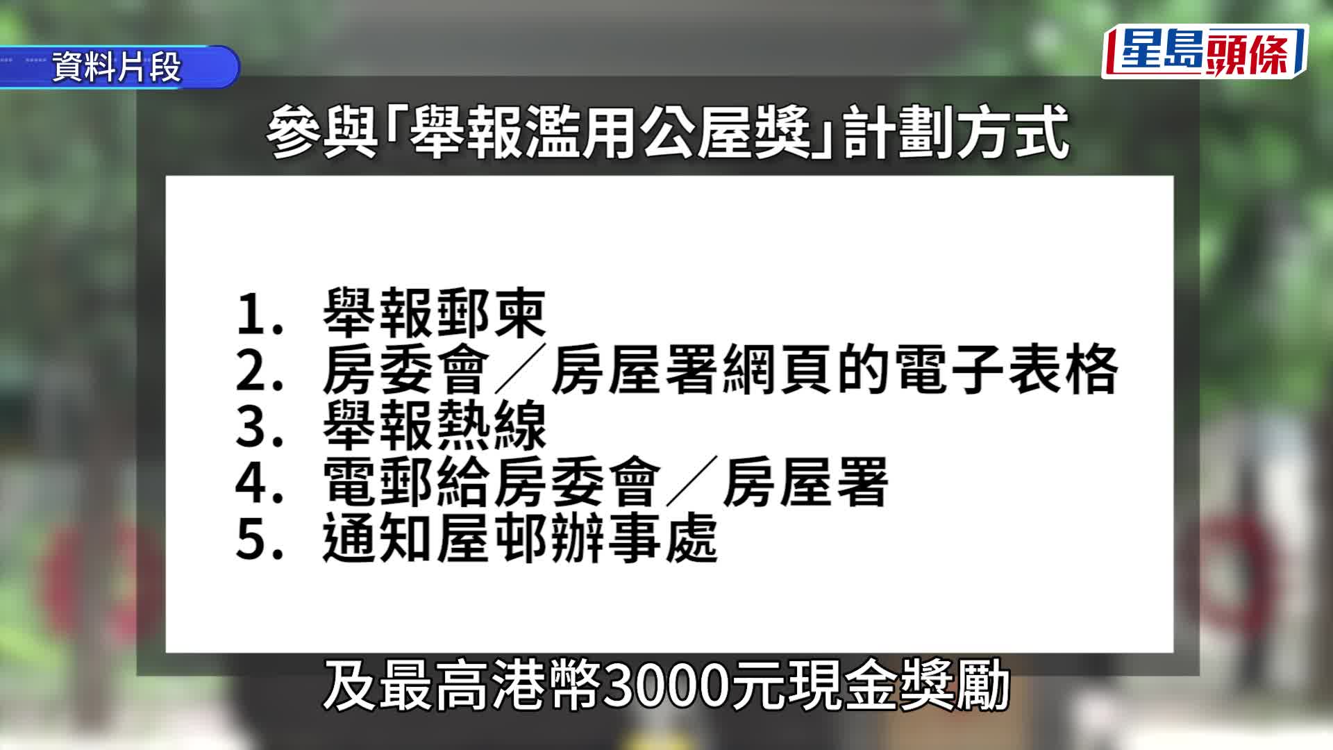 舉報濫用公屋獎1.15實施 成功舉報可獲3000元現金獎勵及感謝狀 須實名舉報及面見