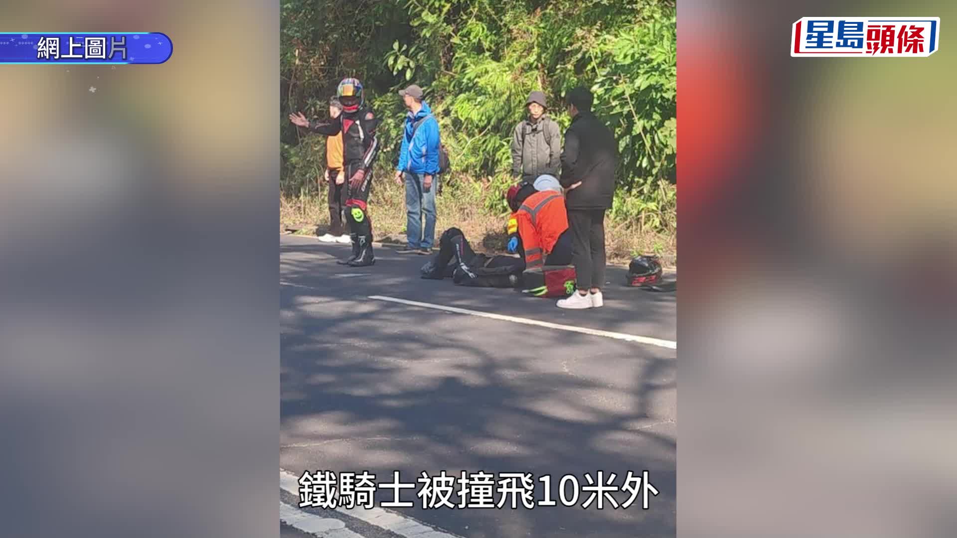 大埔公路電單車失控越線迎頭撞的士 鐵騎士撞飛10米骨折送院