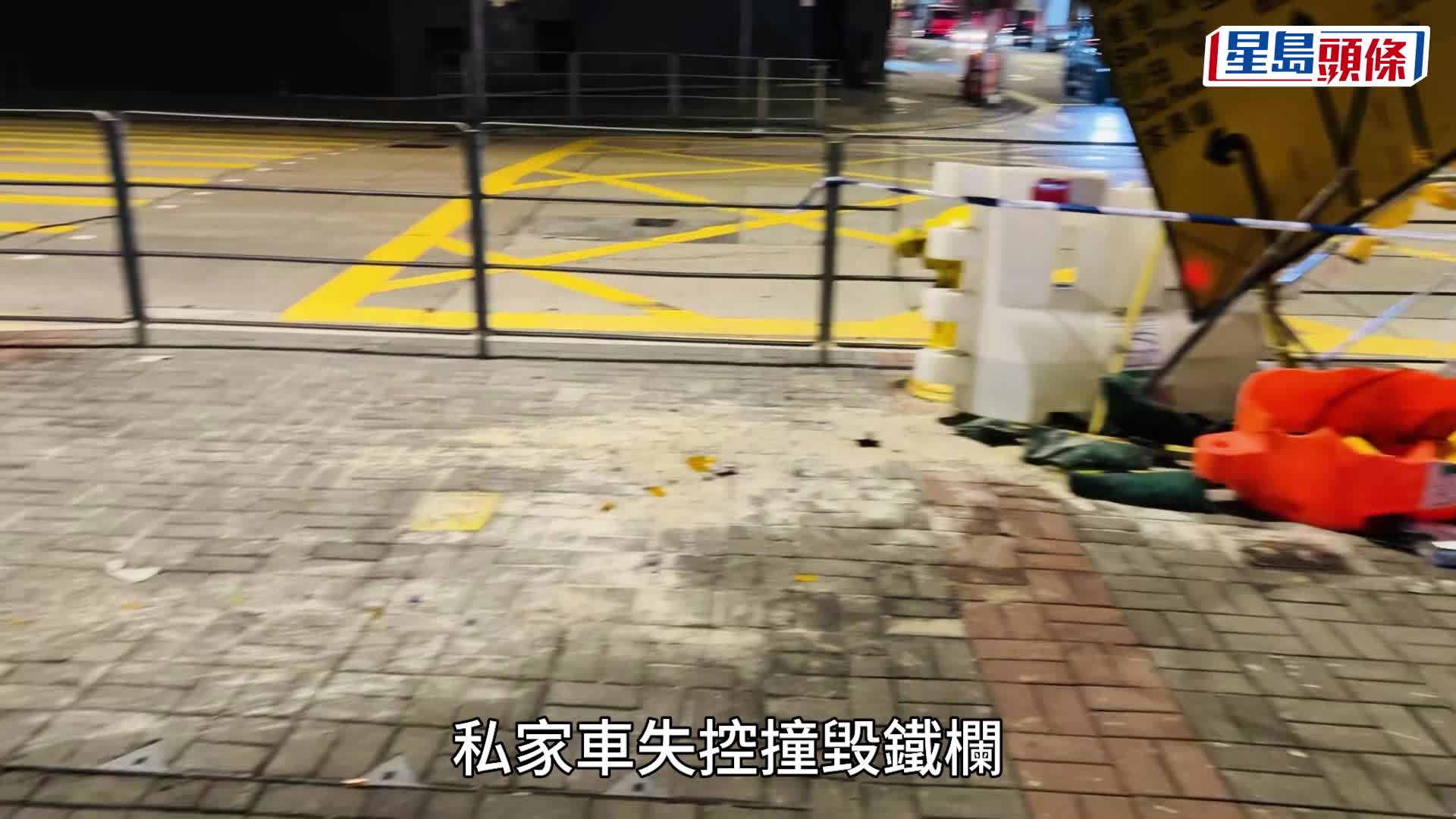 私家車失控剷上行人路，撞向餐廳外牆。蔡楚輝攝